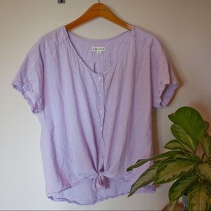 Front tie blush purple button up top